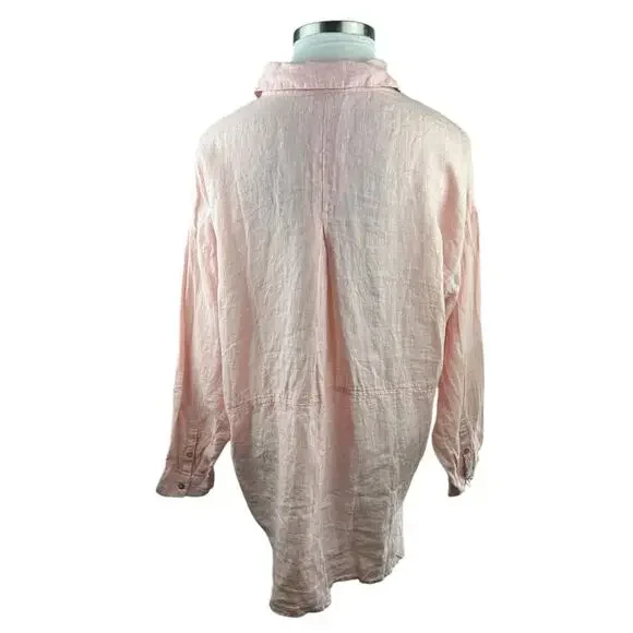 J. Jill Love Linen Button Up Tunic Top Double Pocket Pink XL Blouse Lagonlook - Picture 13 of 16